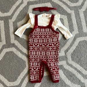 Shabby Chic Sweater Overalls, Top, & Headband